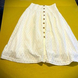Anthropologie Maeve Vanderbilt White Midi Eyelet Skirt 12